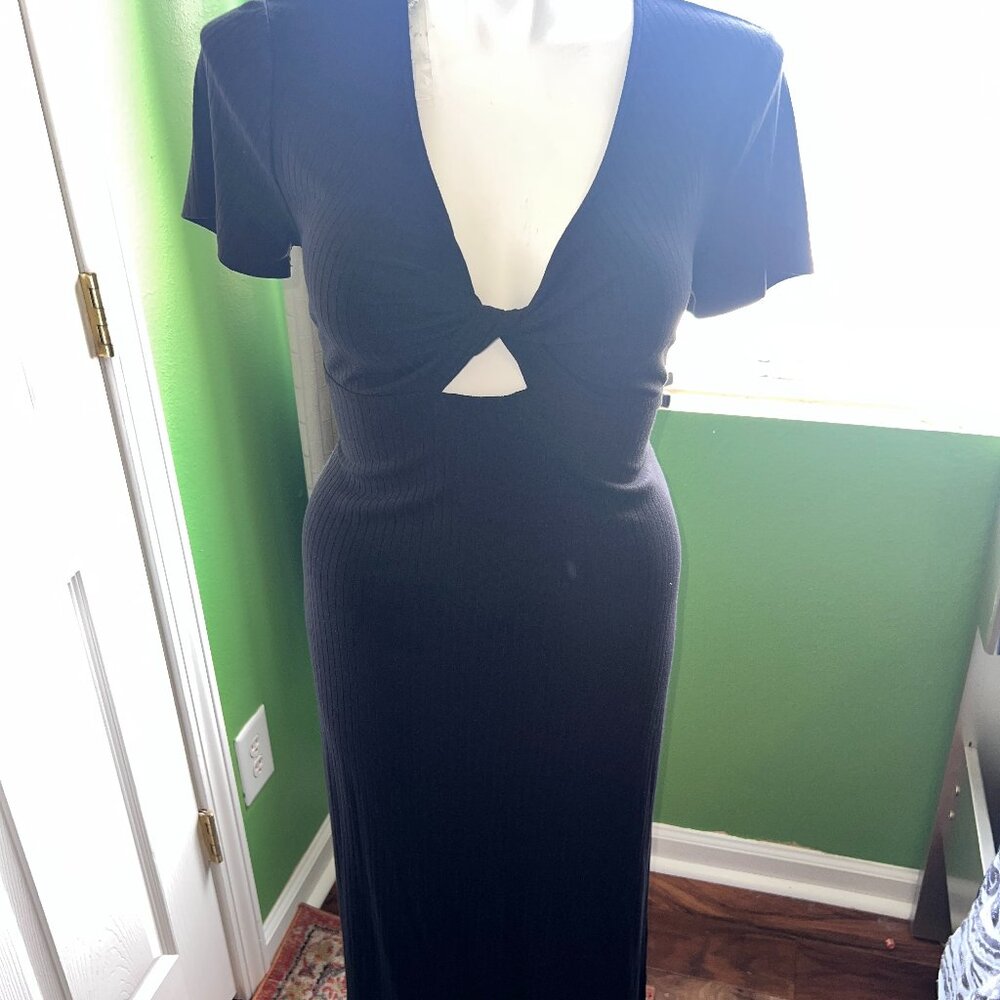 Ribbed Peek-a-Boo Midi Dress, Size XL